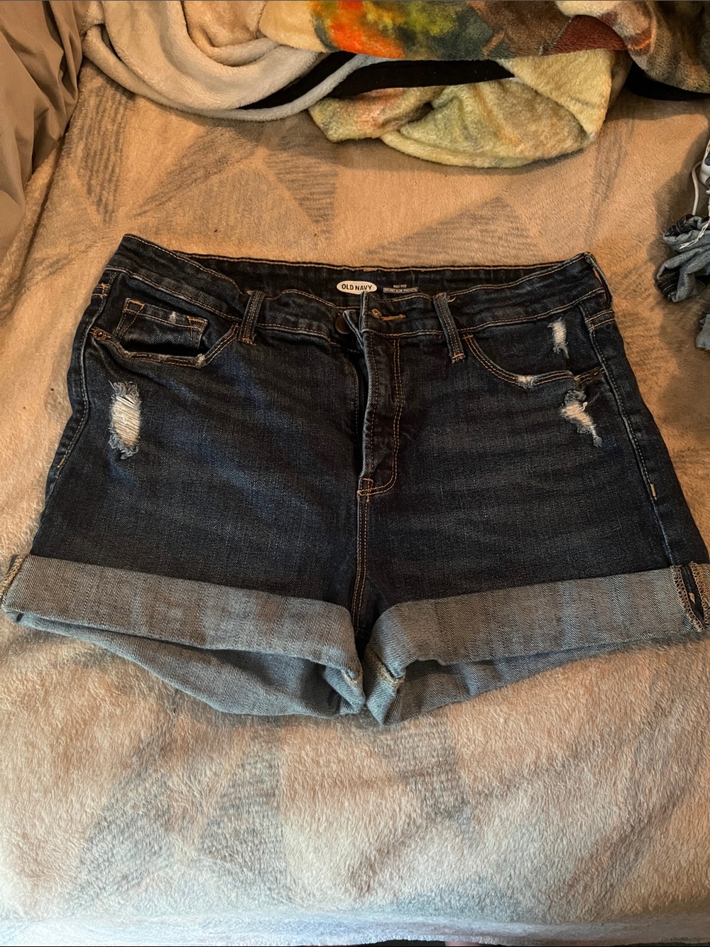 Old Navy Dark Blue Distressed Rolled Hem Denim Shorts - Women's